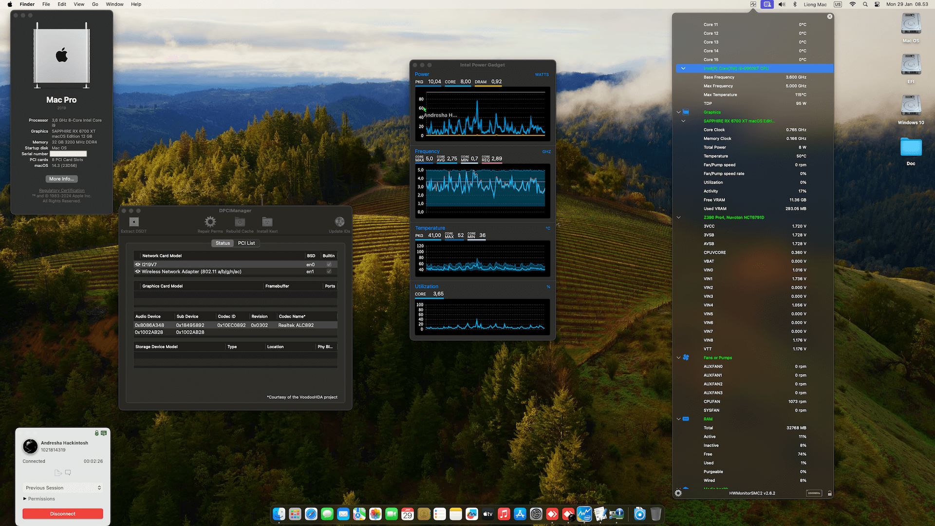 Success Hackintosh macOS Sonoma 14.3 Build 23D56 in Asrock Z390 Pro 4 + Intel Core i9 9900KF + Sapphire RX 6700 XT